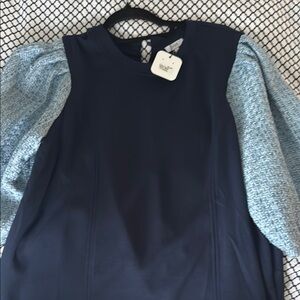 Navy Blue Blouse with Light Blue Sleeves